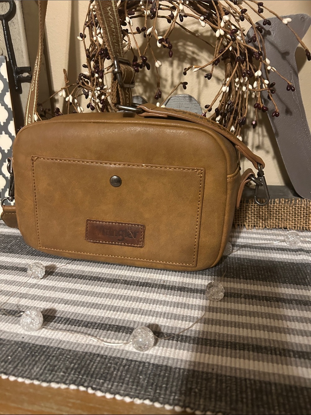 Wrangler Tan Crossbody Messenger Bag with Front Pocket